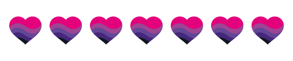 Reihe aus sieben herzförmigen Grafiken in Pink- und Lilatönen im Paulaner Design