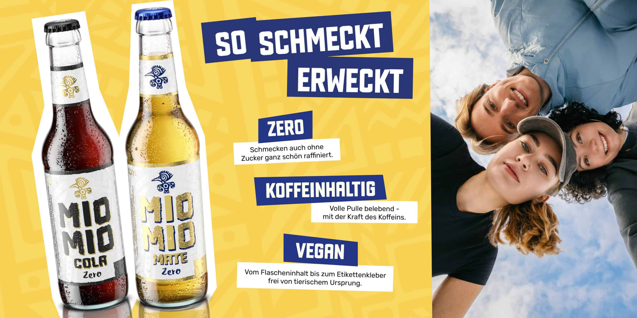 Mio Mio Cola Zero und Mate Zero: zuckerfreie, koffeinhaltige Getränke mit veganem Inhalt