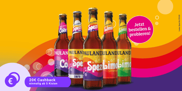 Paulaner Spezi, Cola, Orange und Zitrone mit 20 € Cashback beim Kauf von 5 Kisten
