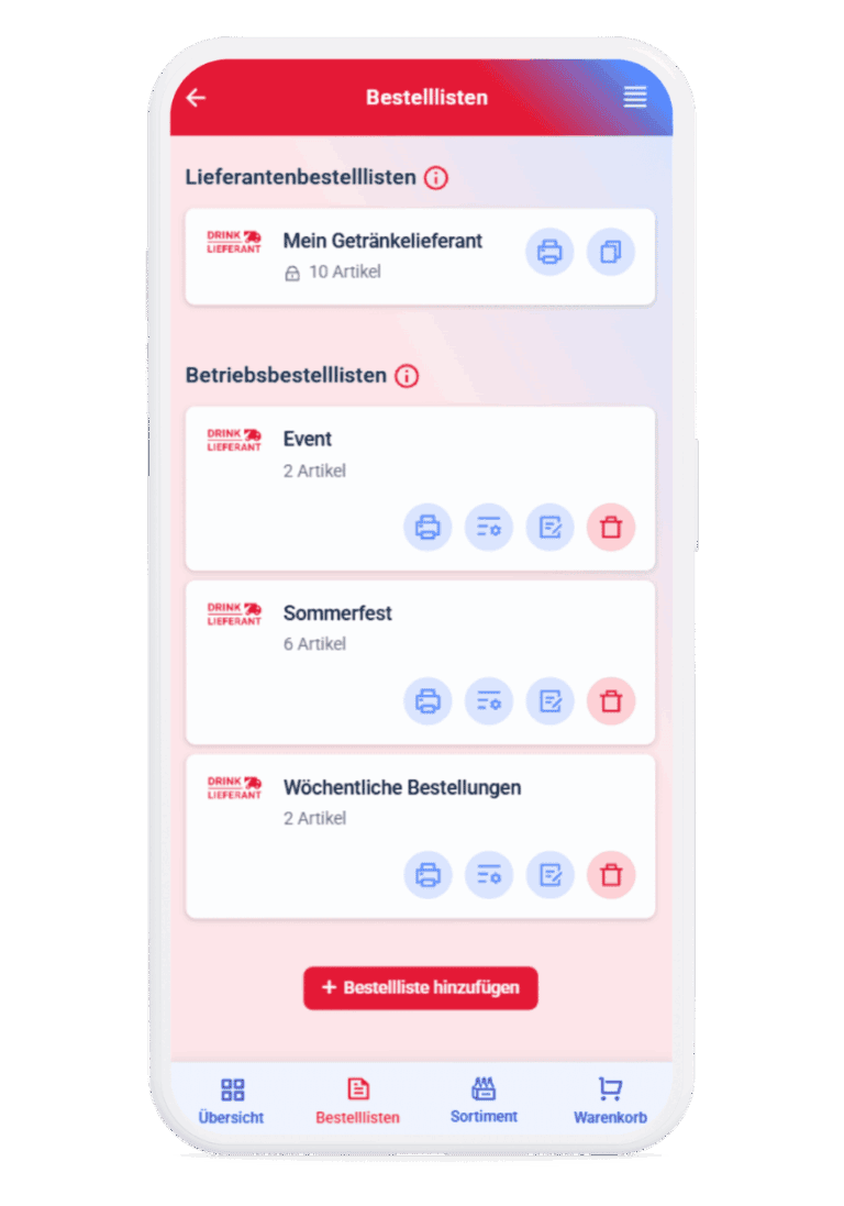 Mein Gastivo App mit digitalen Bestelllisten