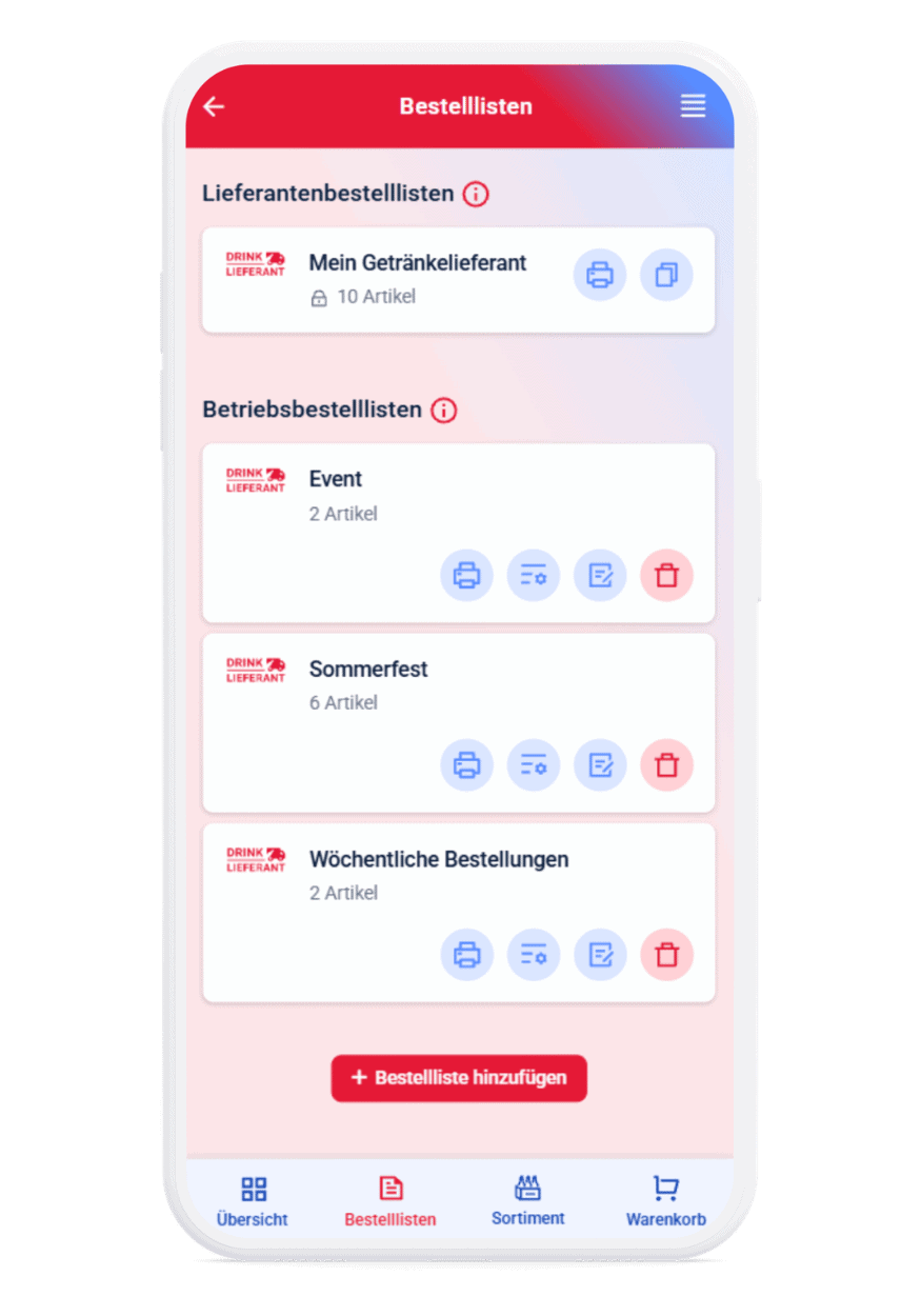 Mein Gastivo App mit digitalen Bestelllisten