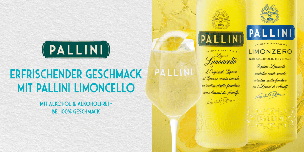 Pallini Limoncello mit Zitronen und Cocktailglas – erfrischender Geschmack mit und ohne Alkohol