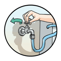 Hand dreht den Wasserhahn gegen den Uhrzeigersinn, um einen Getränkeschlauch zu lösen