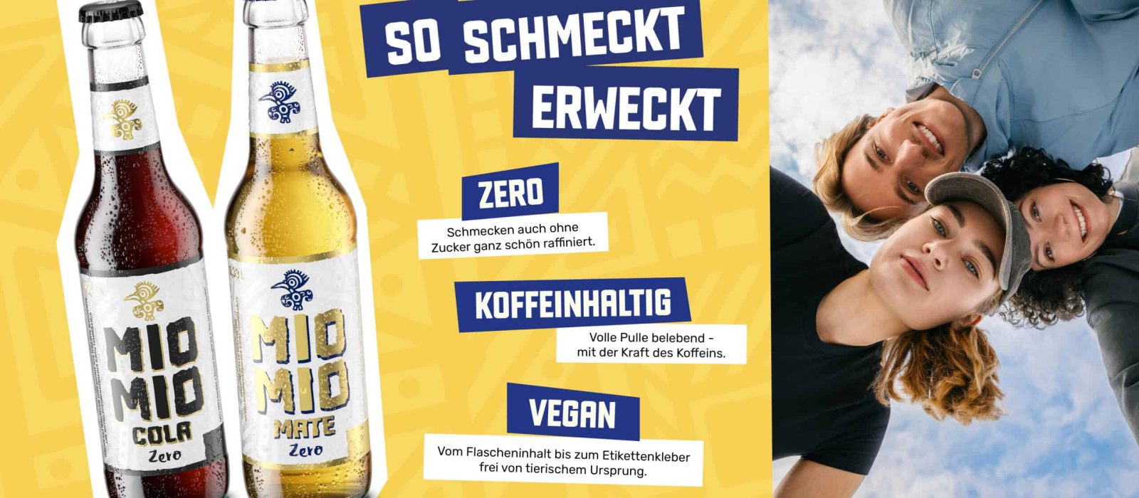 Mio Mio Cola Zero und Mate Zero: zuckerfreie, koffeinhaltige Getränke mit veganem Inhalt