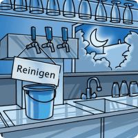Reinigungsstation mit Eimer und Zapfhähnen zur hygienischen Zapfanlagenreinigung